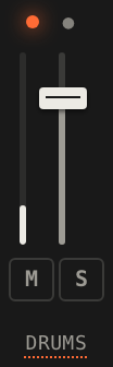 A channel strip whose name is underlined, with the pointer resting on it and a note naming the sound that was not found
