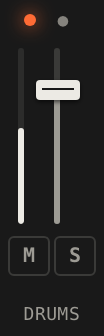 One channel strip in the mixer with its meter, fader, M, S and the capture dot