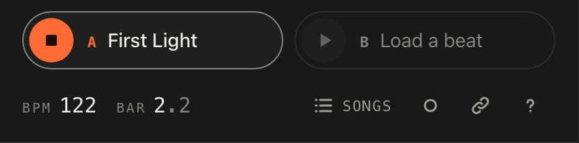 The top bar on a phone, with the deck chip and the Songs button