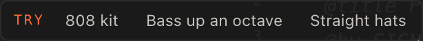 The Try row over the code, with four suggestion chips