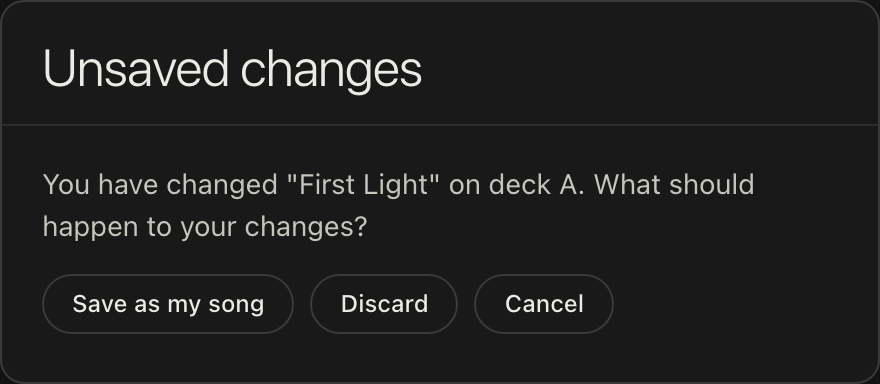 The Unsaved changes dialog with Save, Save as new, Discard and Cancel
